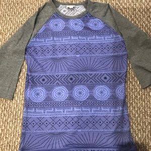 LulaRoe Purple Aztec Print XS Randy Baseball T